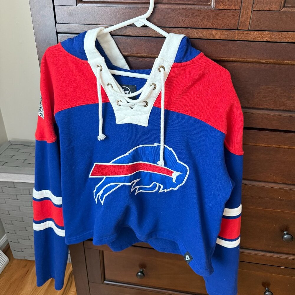 Buffalo Bills ’47 Lace Up Oversized Cropped Hoodie Women’s Size M NFL Football